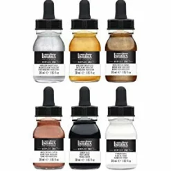 Winsor & Newton Akryylimuste 6x30ml Metallic Liquitex Acrylic Ink* Liquitex|Lahjavinkit Taiteilijalle