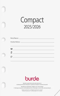 Burde Compact kalenteripaketti 18 kk 2025-2026 (lukuvuosikalenteri)* Kalenterit|Opiskelutarvikkeet