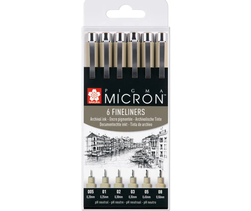 Kuitukärkikynä Sakura Micron 6 kpl musta