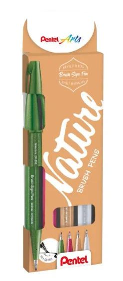 Pentel Sivellinkärkikynä 4 kpl Brush Sign Pen Nature* Kirjoitus- Ja Muistiinpanovälineet|Opiskelutarvikkeet