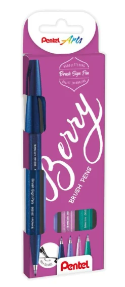 Pentel Sivellinkärkikynä 4 kpl Brush Sign Pen Berry* Kirjoitus- Ja Muistiinpanovälineet|Opiskelutarvikkeet