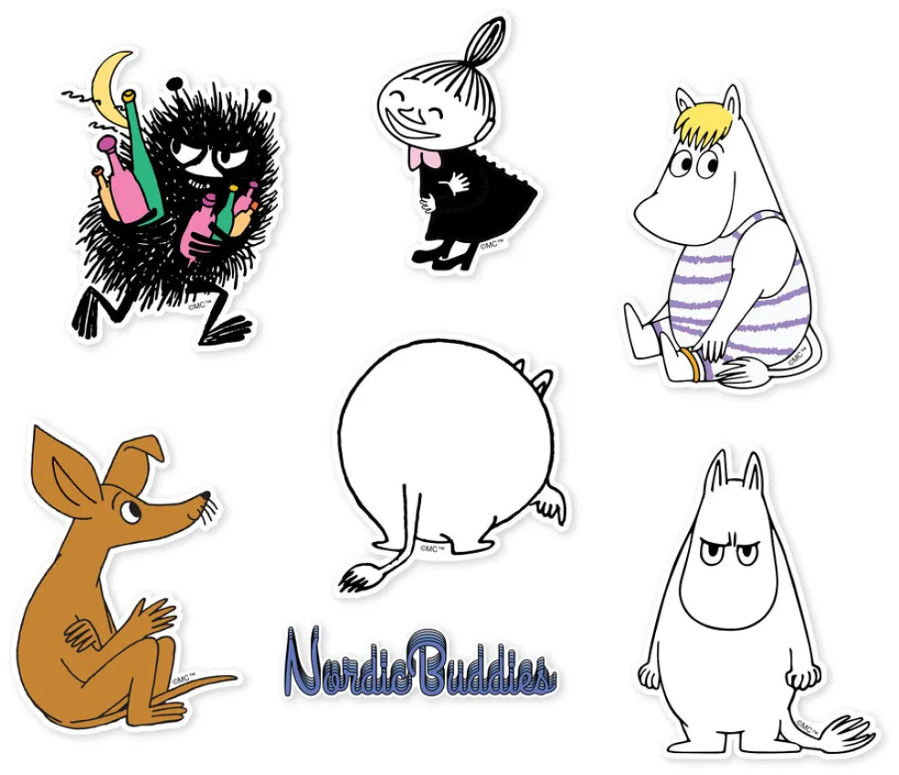 Tarrapakkaus Muumi 6 kpl, Muumipeikko, Nipsu, Haisuli, Niiskuneiti ja Pikku Myy NordicBuddies